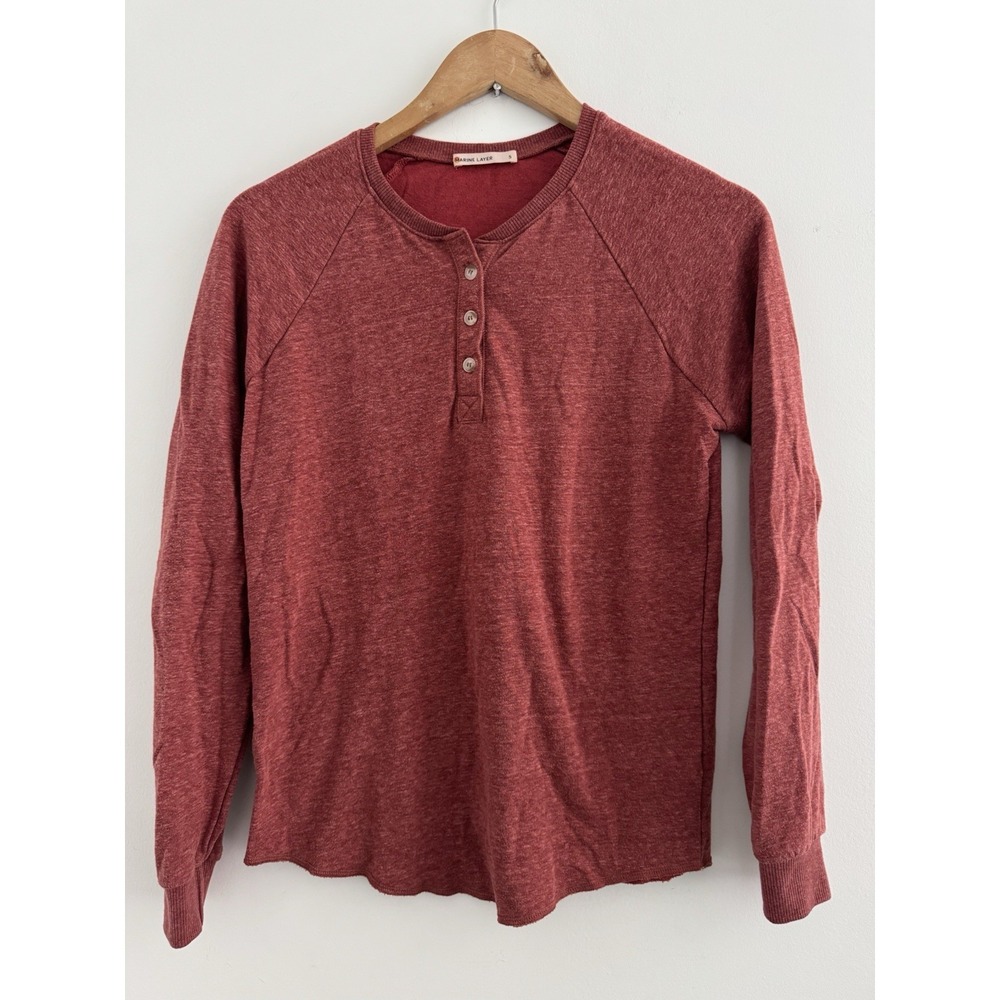 Marine Layer Sweater Mens Small T- shirt‎ Henley Red Preppy Casual